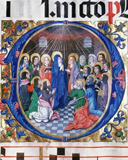 Descent: Pentecost. Miniature of choirbook. 15th-16th century. Arxive