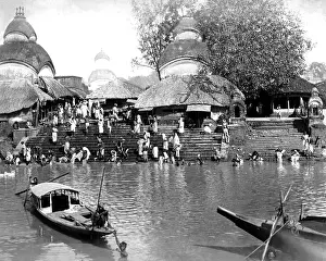 Ghats: People at a bathing ghat, India
