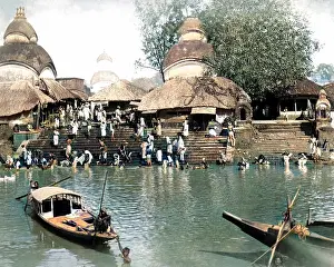 Ghat: People at a bathing ghat, India