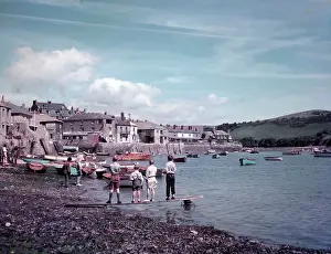 Salcombe: People on the beach at Salcombe, Devon