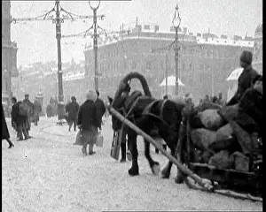 People Demonstrating in a Snowy Square In Petrograd