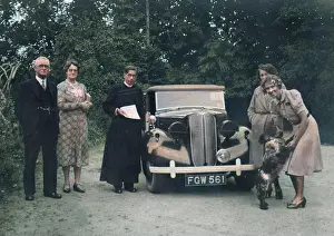 Cassock: People with dog and car