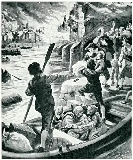 Escaping: People escaping by boat during the Great Fire of London