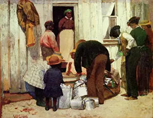 Itinerant: People Gather around Black Tin Peddler