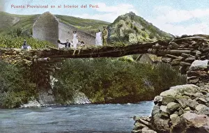 Temporary: People on a makeshift bridge, Peru, South America