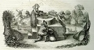 1852: People operating a hand mill