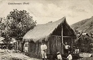 Peru: People outside a hut, Chanchamayo, Peru, South America