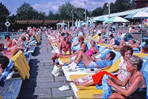 Poolside: People, pool, resort, Grossinger's