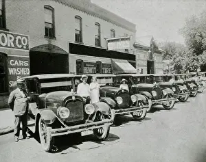 Transporation: People Posed With Row of Automobilies