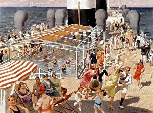 Art Nouveau: People relaxing on the deck of a cruise ship