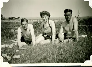 Wrns: Three people relaxing, Lessingen, Germany, WW2