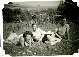 Wrns: Three people relaxing, Lessingen, Germany, WW2