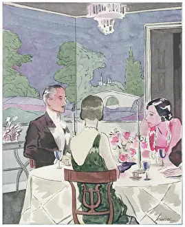 Delineator: Three people in a restaurant