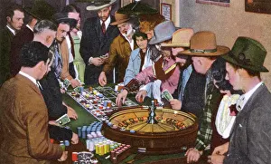 Chips: People with roulette wheel, Nevada, USA