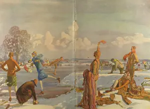 Cloche: People skating on a frozen lake