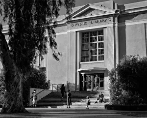 Prc001: People on Steps of Public Library Building Long
