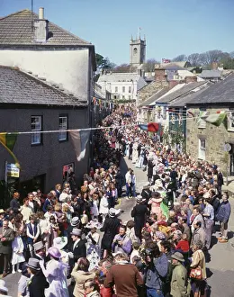Helston: People taking part in Helston Floral Dance, Cornwall