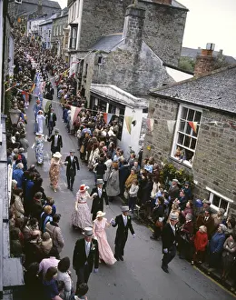 Helston: People taking part in Helston Floral Dance, Cornwall