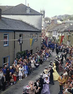 Helston: People taking part in Helston Floral Dance, Cornwall