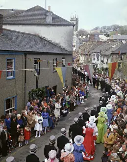 Helston: People taking part in Helston Floral Dance, Cornwall