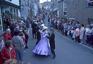 Helston: People taking part in Helston Floral Dance, Cornwall