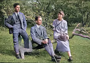 Three people with tree branch
