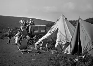 Chagford: People with vehicle and tents