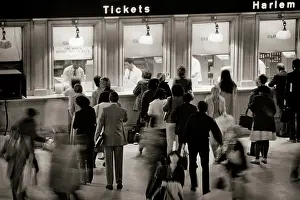 Commute: People Waiting in Ticket Line Blurred Motion Commuters