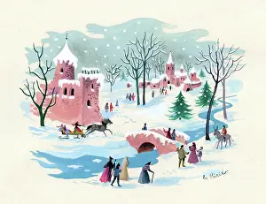 Poirie: People walking to church in the snow