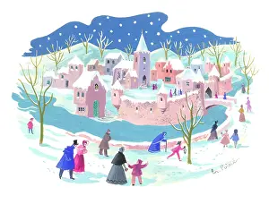 Poirie: People walking to church in the snow