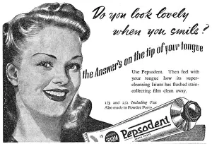 Pepsodent: Pepsodent Toothpaste With IRIUM. 1944 Advert