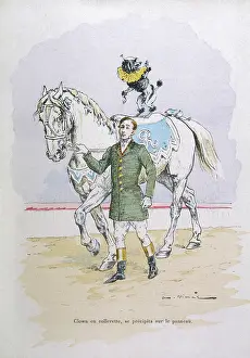 Circuses: Performing dog riding a horse