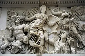 Serpent: Pergamon Altar. Athena against the giant Alcyoneus