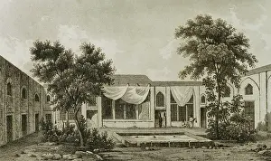 Tehran: Persia, Tehran. Palace of the British envoy. Engraving