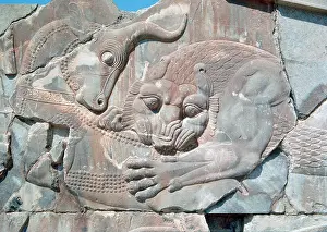 Iran: Persian art. Persepolis. Apadana. Palace of Darius I. Lion a