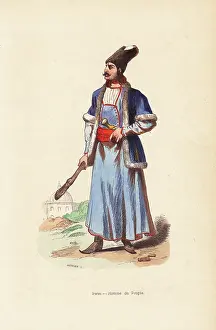 Cudgel: Persian man in fur hat and jacket, carrying