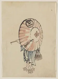 Geta: A person walking to the left, mostly obscured by an open par