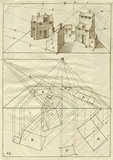 1751: Perspective drawing of three buildings
