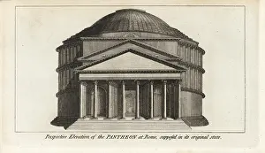 Pediments: Perspective elevation of the original Pantheon, Rome