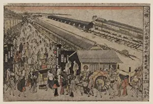 Nihonbashi: Perspective print of the market on Odawaracho at Nihonbashi