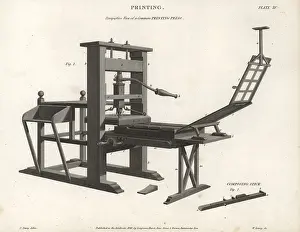 Farey: Perspective view of a common printing press, 18th century