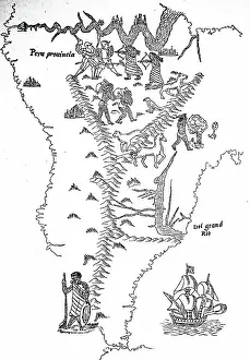 1544: Peru and South America: woodcut based on a map