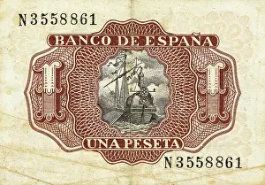Banknote: Bill of a one peseta. 1953. Spain