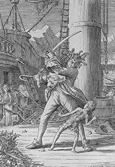 Peter Pan fights with Captain Hook