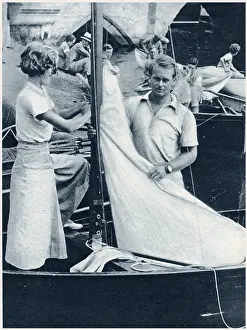 Ornithologist: Peter Scott taking part in a yacht race, Norfolk