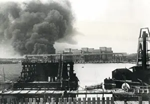Constanta: Petrol tanks burning, Constanza Harbour, Romania, WW1