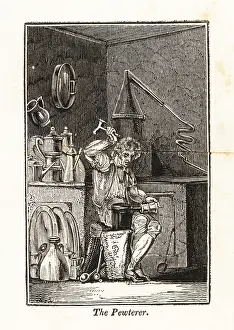 Alloy: Pewterer hammering a pewter mug on an anvil in his workshop