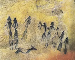 Mesolithic: Phallic dance. Mesolithic art. Cave. SPAIN. Barcelona