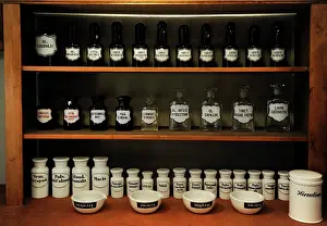 Pharmacy: Pharmacy jars (glass and ceramic) and mortars. Museum of Pha