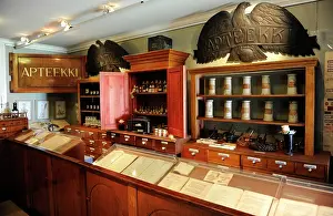 Pharmacy: Pharmacy jars (glass and ceramic) and mortars. Museum of Pha